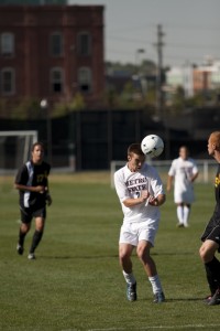 Scott Grode, seen here against UCCS earlier in the week, erupted for two goals and two assists as the Roadrunners eviscerated Colorado Christian 7-1 on Friday. (Photograph by Jessica Taves/ColoradoSoccerNow.com.)